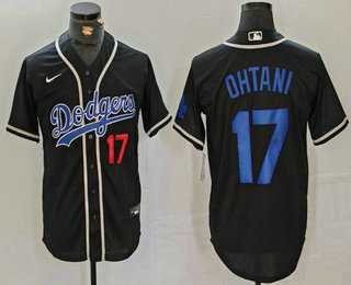 Men%27s Los Angeles Dodgers #17 Shohei Ohtani Number Black Cool Base With Patch Stitched Baseball Jersey->los angeles dodgers->MLB Jersey